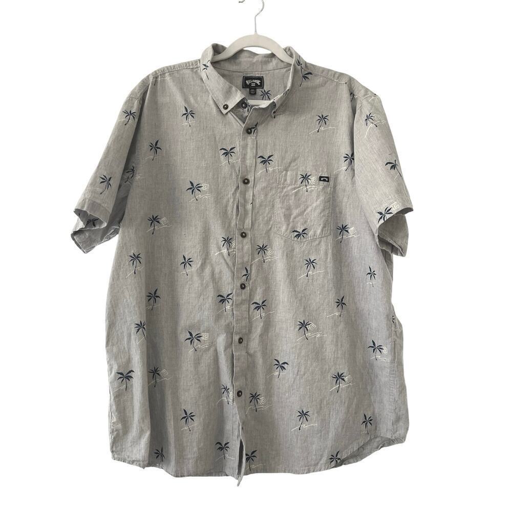 Billabong Casual Palm Trees Woven Shirt‎ Size XXL Hawaiian Button Up Sunday Gray